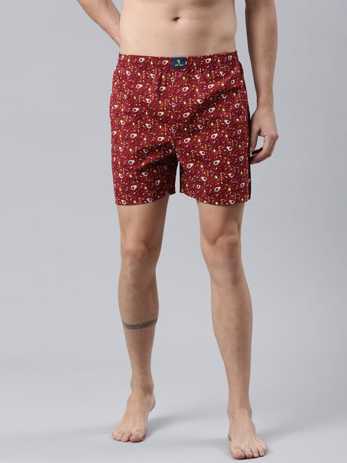 Maroon Printed Pure Cotton Boxer