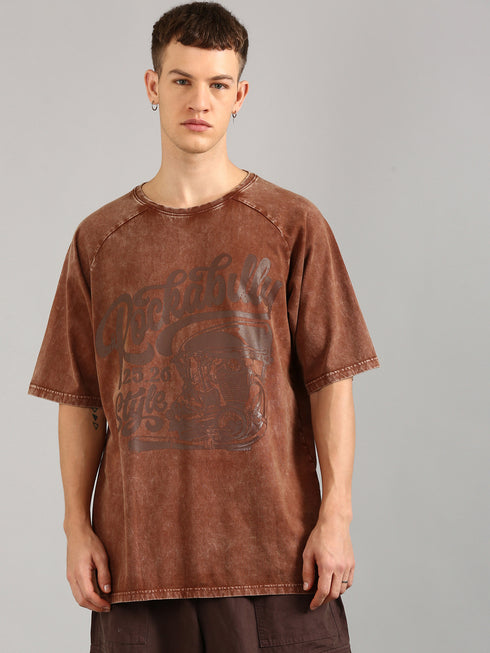 Brown Oversized Distressed Stone Washed Raglan T-shirt