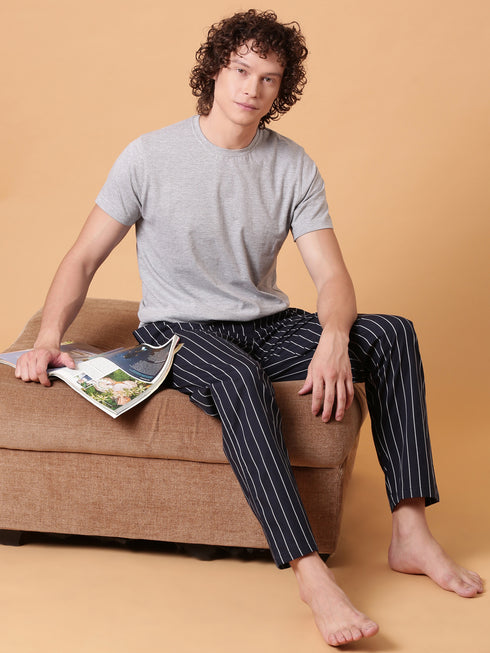 Ecru and Navy Striped Night Suit