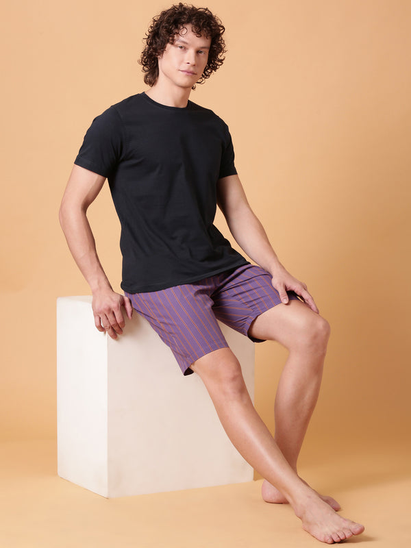 Navy and Purple Striped Night Suit