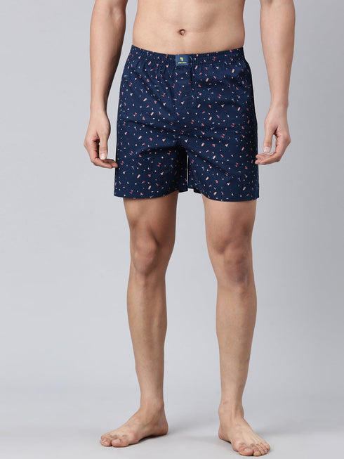 Navy Blue Printed Pure Cotton Boxer