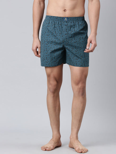 Teal Printed Cotton Boxer