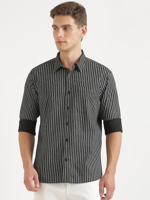 Black & White Striped Full Sleeve Casual Shirt