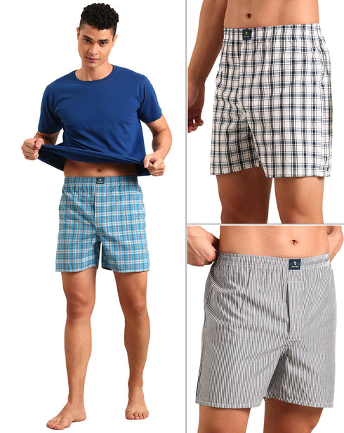 3 Pack Checked Cotton Boxers