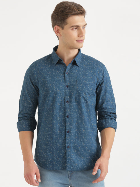 Teal Printed Long Sleeve Casual Shirt