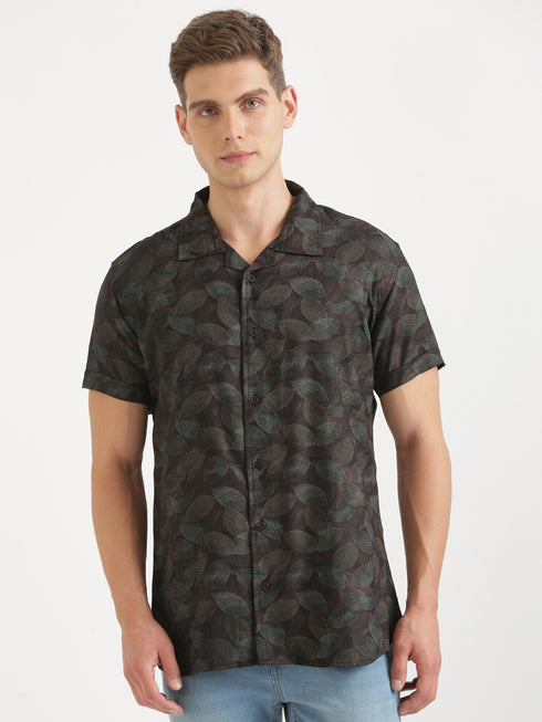 Black & Green Printed Short Sleeve Resort Shirt