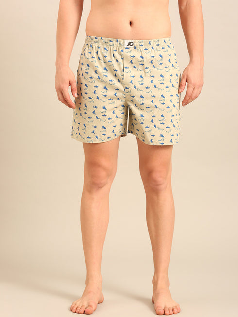 Beige with Shark Printed Cotton Boxers