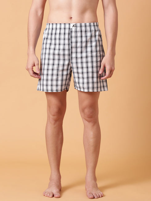 White & Black Checked Cotton Boxer