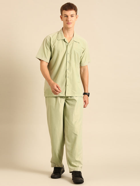 Sage Green Textured Relaxed Fit Co-Ords Set