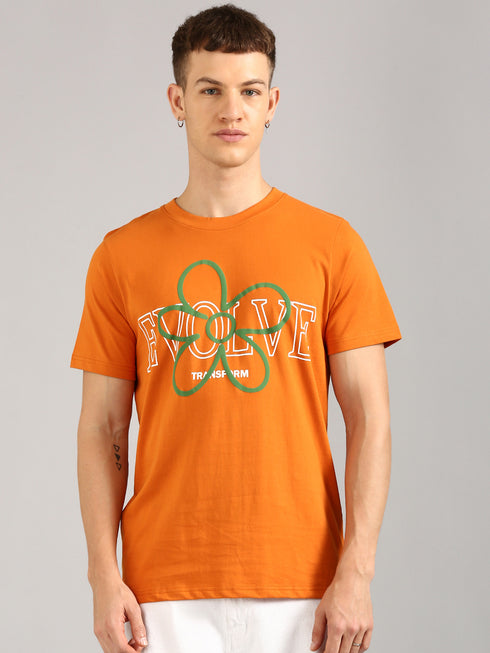 Orange Printed Regular Fit T-Shirt