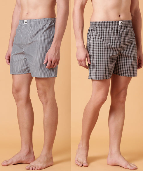 JOVEN Men Checked Pure Cotton Boxers Pack Of 2