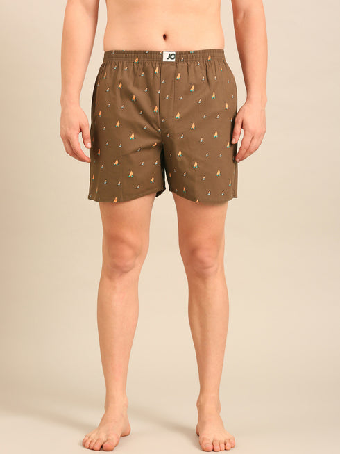 Brown with Bee Printed Cotton Boxers