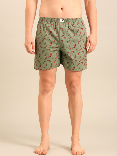Green with Chilli Printed Cotton Boxers