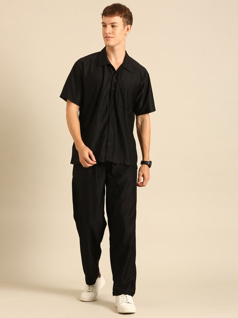 Black Textured Relaxed Fit Co-Ords Set