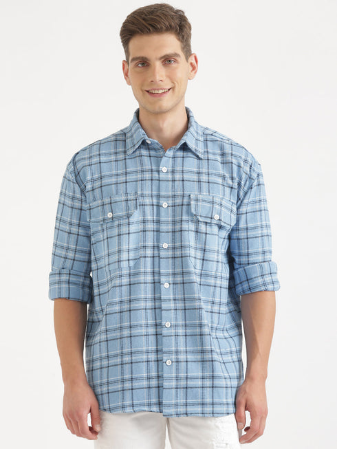 Blue & White Full Sleeved Oversized Casual Shirt