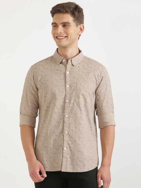 Brown Printed Full Sleeve Casual Shirt