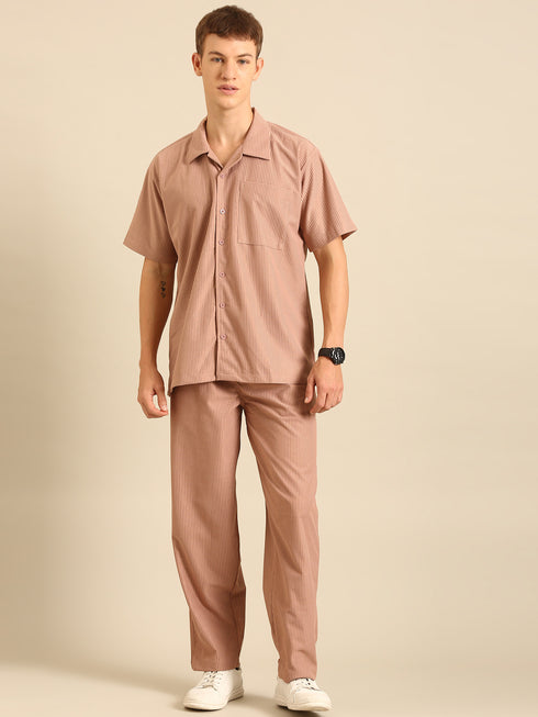 Mocha Brown Textured Relaxed Fit Co-Ords Set