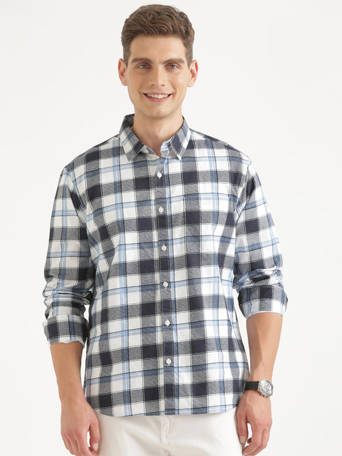 White & Black Checked Full Sleeve Casual Shirt
