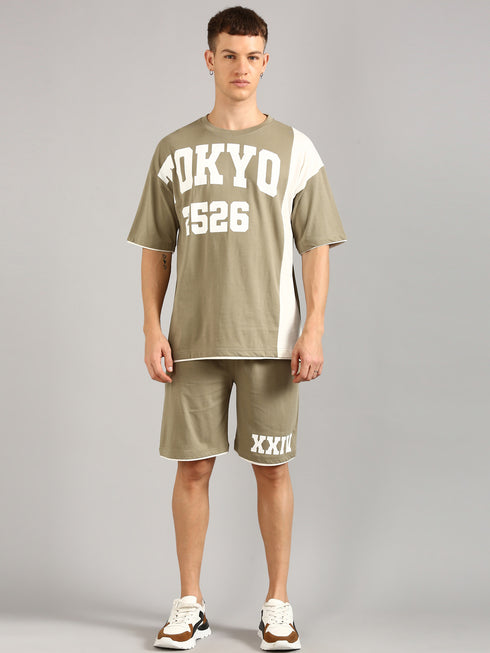 Olive Printed Relaxed Fit Co-Ords Set