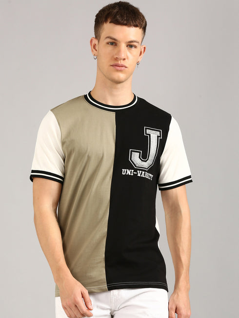 Olive & Black Printed Regular Fit T-Shirt