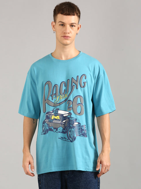 Blue Oversized Puffy Printed T-shirt