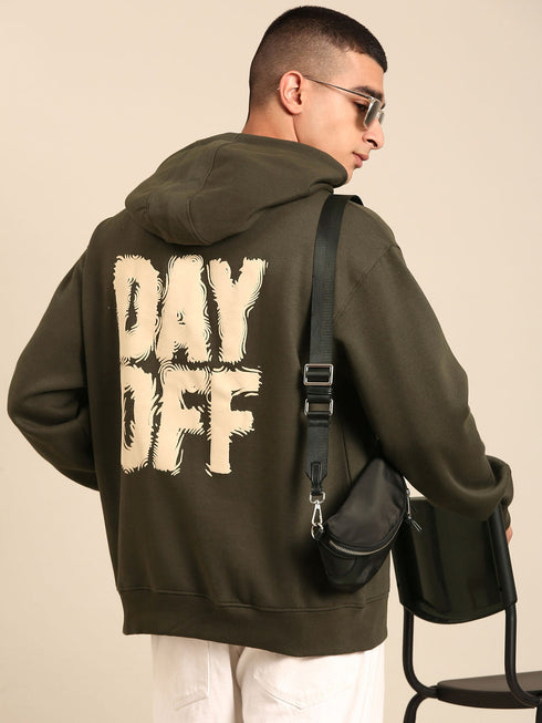 JOVEN Men Printed Full Sleeve Hooded Sweatshirt