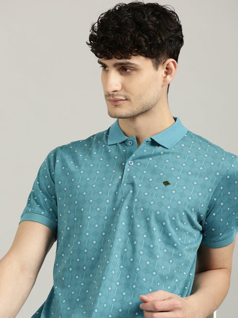 Teal Printed Polo T-shirt