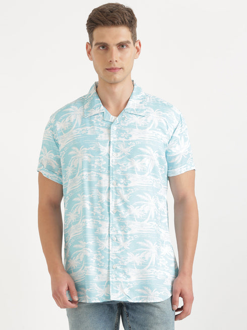 Blue & White Printed Short Sleeved Resort Shirt