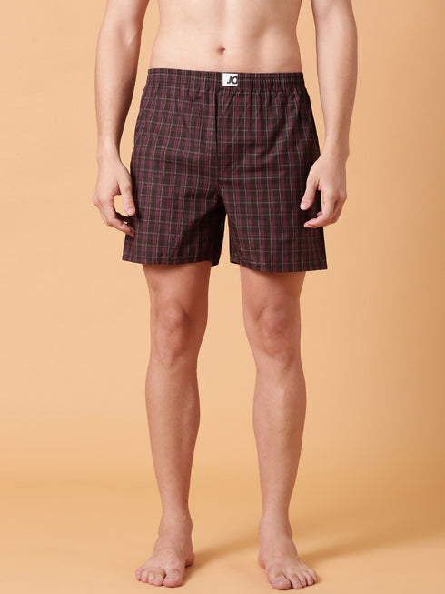 Brown Checked Cotton Boxer