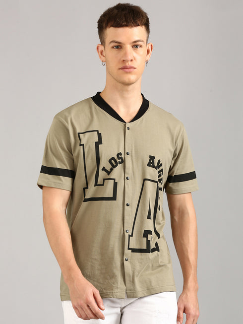 Brown Printed Regular Fit T-Shirt