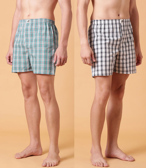 JOVEN Men Checked Pure Cotton Boxers Pack Of 2