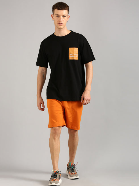 Black & Orange Printed Regular Fit Co-Ords Set