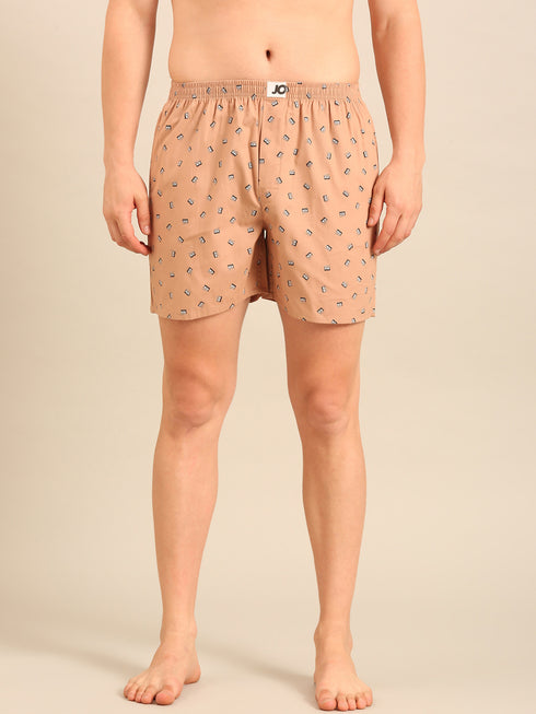 Dark Beige Printed Cotton Boxers