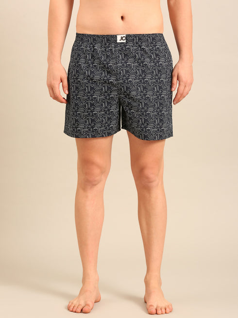 Navy with Key Printed Cotton Boxers