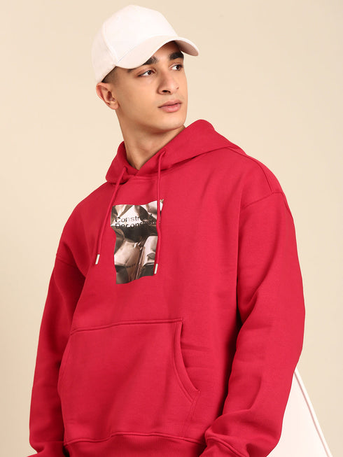 JOVEN Men Printed Full Sleeve Hooded Sweatshirt