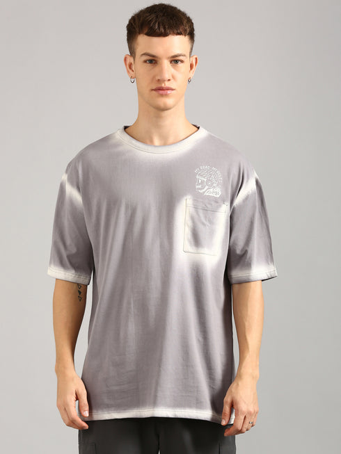 Dark Grey Oversized Spray Printed T-shirt