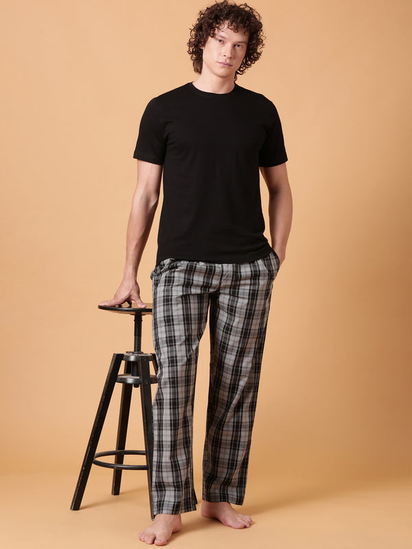 Black and Charcoal Checked Night Suit