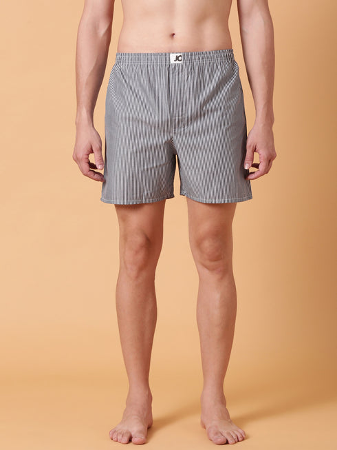 Grey & White Striped Cotton Boxer
