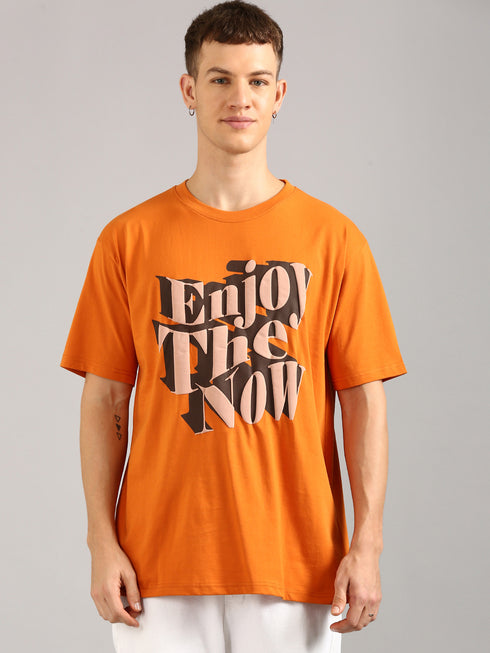 Orange Printed Oversized T-Shirt
