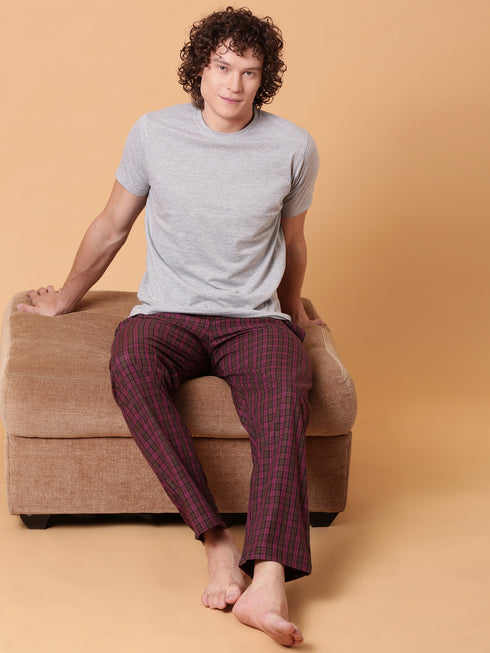 Ecru and Red Checked Night Suit