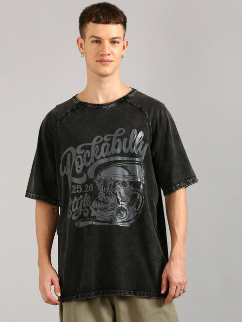 Black Oversized Distressed Stone Washed Raglan T-shirt