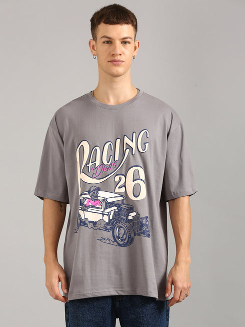 Charcoal Oversized Puffy Printed T-shirt