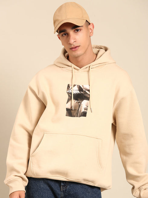 JOVEN Men Printed Full Sleeve Hooded Sweatshirt