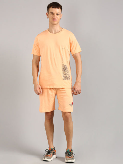 Orange Printed Regular Fit Co-Ords Set