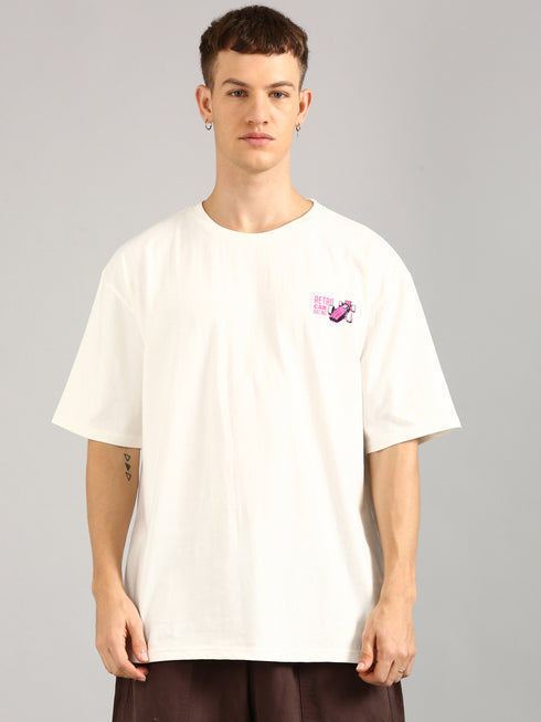 Cream Oversized Printed T-shirt