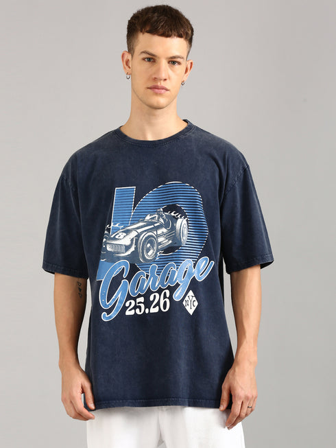 Indigo Oversized Distressed Stone Washed T-shirt