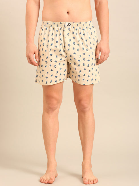 Beige with Tree Printed Cotton Boxers