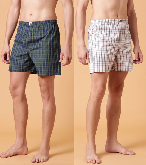 JOVEN Men Checked Pure Cotton Boxers Pack Of 2