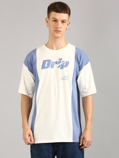Blue & White Printed Oversized T-Shirt