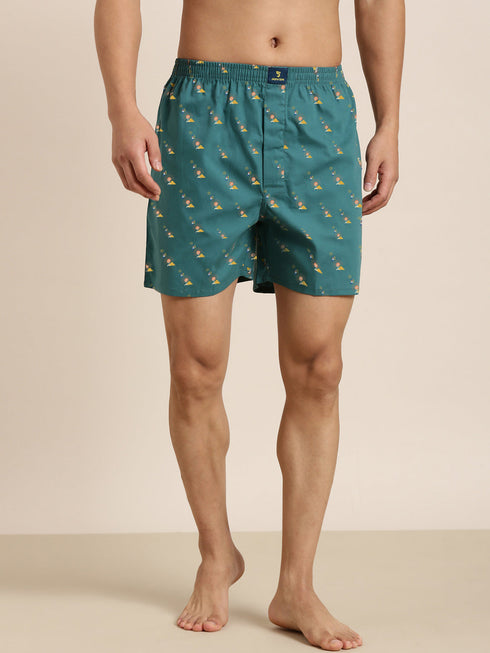 Dark Green Printed Pure Cotton Boxer